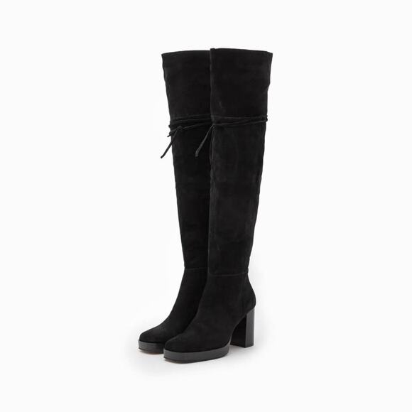 Free People Echo Black Suede Over the Knee Platform Boots Women's 37.5 NEW - Picture 2 of 11
